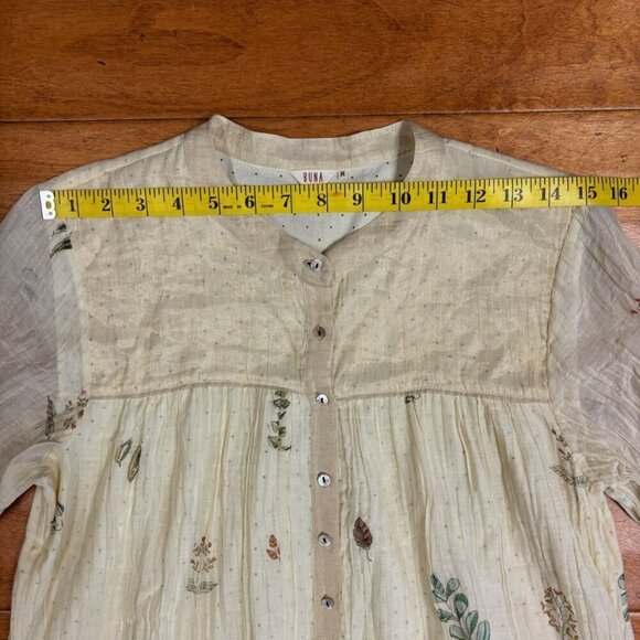 Buna Handmade Midi Dress Cream Cotton Silk Floral Buttons Med Cottagecore Fairy - Picture 16 of 16